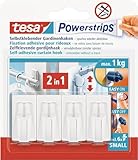 tesa Powerstrips Vario-Gardinenhaken / Selbstklebende Gardinenhaken von tesa - wieder ablösbar und mehrfach verwendbar / Bis 1 kg Belastung / 1 x 4 Stück / Weiß