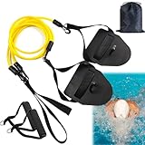 PLLYPE 2in1 Zugseil Schwimmen, Zugseil Schwimmtrainer mit Widerstandsband und Paddles, Schwimmtraining mit Handpaddles fur Kind, Zugseiltraining für Armzug-Training, Krafttraining, Triathleten