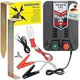 Power XXL A2000 12V Set Elektrozaungerät inklusive Zubehör Weidezaungerät für Lange Einzäunungen, Weidezaun Paddock Gehege 12.500 Volt 2,2 Joule