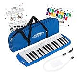 Classic Cantabile FML-32 BU Melodica - Blasharmonika mit 32 Tasten - Tonumfang: f - c³ - Booklet mit 5 Kinderliedern und bunten Aufklebern - Mit Etui, Mundstück und Anblasschlauch - Blau
