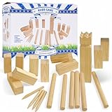 MIJOMA Kubb Spiel – Wikinger-Schach aus Holz – Outdoor Wurfspiel für Garten & Park – Strategie & Geschicklichkeit – Perfekt für Familien & Freunde – 21-teiliges Set mit König, Kubbs & Wurfhölzern