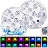 daphomeu Unterwasser Licht mit Fernbedienung - Wasserdicht und batteriebetrieben - RGB-Multi-Farbwechsel - Für Pool, Vase, Spa, Aquarium, Teich, Whirlpool, Partydekoration (2 Stück)