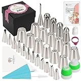 Wenburg Blumen Spritztüllen Set mit 29 Aufsätzen - Russische Spritztüllen Set - Kugel, Rüschen & Blattspitzen, Einfülltülle - Cupcakes & Kuchen Dekorieren - Spritzbeutel & Tips Set - Torten Deko