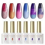 ROSALIND UV Nagellack Thermo 6 Farben UV Gellack Farbwechsel Gel Nagellack Thermo Gellack Kit Mehrfarbig Ablösbarer Nagelgel Farbgel Gel Nagel Chameleon Nail Polish Set