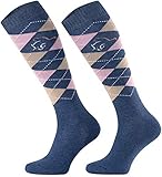 TODO Comodo Karierte Reitsocken STPDJ | Reitstrümpfe Reiter Kniestrümpfe | Baumwolle Socken Damen Herren Kinder (STPDJ - RS22, 35-38)