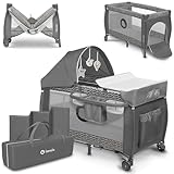 Lionelo Sven Plus 4 in 1 Baby Bett Laufstall Baby ab Geburt bis 15 kg Wickelauflage Moskitonetz luftige Seitenwände mit Seiteneingang Tragetasche zusammenklappbar