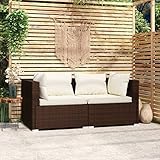 ZQQLVOO Lounge Sessel Terrassenmöbel Terassenmöbel Außen2-Sitzer-Sofa mit Kissen Braun Poly Rattan