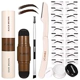 UCANBE 25PCS Augenbrauen Stempel Schablone Kit mit Dual-Color Augenbrauen Stempel Pomade,20 wiederverwendbare Augenbrauen Schablonen,Finising Pulver,Pinsel,Augenbrauen-Rasierer,Zipper Pouch(04)