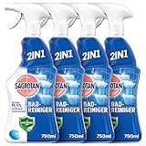Sagrotan Bad-Reiniger Ozeanfrische – 2in1 Desinfektionsreiniger mit Antischmutzfilm für zuverlässige Hygiene im Badezimmer – 4 x 750 ml Sprühflasch