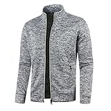 Sweatjacke Herren Stehkragen Sportjacke Klassisch Strickjacke mit Reissverschluss und Taschen Freizeitjacke Ohne Kapuze Laufjacke Leichte Jacke Zip Off Softshelljacke