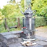 Holzkohlen Samowar Teekocher Edelstahl - 3,5 Liter - mit Teekanne Outdoor Garten Terrasse Camping