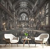 Verlassene Fabrik Fototapete 3D, Steampunk-Landschaft Wandtapete Schlafzimmer, Graubraun Tapete Wanddekoration, Büro Wandbild, Kinderzimmer Fototapete, Wanddekoration 150X105Cm