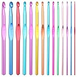 Häkelnadel Set, 14 Stück Crochet Hooks, Multicolor Aluminium Stricknadeln, Metall Häkelnadel Set, 14 Größen, für Anfänger Oder Profis (2mm-10mm)