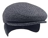 Herren Schirmmütze gefütterte Schiebermütze mit Ohren- und Nackenschutz Herbst Winter Mütze mit Ohrenklappen Schirmmütze mit ausklappbarem Ohrenschutz Flatcap (DE/NL/SE/PL, Alphanumerisch, L, Grau)