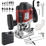 Arebos Oberfräse mit Koffer (1200 W, Ø 6 und 8 mm, Drehzahlregelung, Parallelanschlag, Reduzierstück, Kopierhülse, Absaugadapter, inkl. Zubehör) inkl. Fräser Set 12-teilig