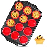 Toptrend Muffinform Silikon mit Metallrahmen, Muffin Backblech 40 x 27 cm, beschichtet, Standardgröße, Cupcake Formen, Muffinblech für 12 Muffins, Rot