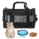 BYZESTY Transportbox Katze Hund Katzentransportbox Hundebox Faltbar Hundetransportbox Katzen Transportboxen Hundetasche Katzenbox Katzentransporttasche Inkl. Hundenapf, 42 x 27 x 28 cm (Schwarz)