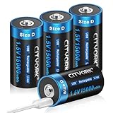 CITYORK Wiederaufladbare D Zelle Batterien, 1,5V 15000mWh USB Li-Ion D Akku Aufladbare mit Typ-C Kabel -4 Stück