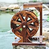 Spdazzleburst Holzbrunnen Rad Wasserfall, Gartendekoration für den Außenbereich, Wasserspiel Vintage Landhaus Teich Dekor, freistehender Teichbrunnen,Φ60cm/23.6in