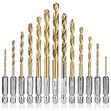 Mesee 13 Stück HSS Spiralbohrer Set, 1/4' Sechskantschaft Titanbeschichtetes Metallbohrer Set, Schnellwechsel Impact Control Spiralbohrer Set für Holzbearbeitung, Kunststoff 1,5-6,5mm