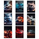 Cunegra 9 Stück Auto Bilder Für Die Wand, Car Poster Supercar Leinwand, Auto Poster Faltenfrei, Zimmer Deko Jungs, Für Garage Büro Wohnzimmer, Geschenk Für Autoliebhaber
