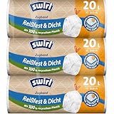 Swirl Reißfest & Dicht Müllbeutel mit Zugband, 20L, 3er Multipack mit 45 Beuteln, Extra Stark, Tropfsicher