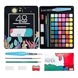 HOUSN Aquarellfarben Set 48 Farben,Wasserfarbkasten Professionel mit Wasserreservoir-Pinsel für Anfänger Erwachsene und Kinder,Tragbares Tuschkasten mit leuchtenden Farben mit Pinseln und Papier