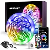 Macchiatto LED Strip 10m, LED Band 10m RGB Bluetooth LED Streifen mit Fernbedienung und APP, Selbstklebend Musik Sync Beleuchtung für Zimmer Party