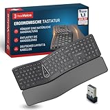 freeVoice Ergonomische Tastatur kabellos – Geteiltes Tastenfeld & Handballenauflage – Kabellose PC Tastatur für Büro & Homeoffice – Deutsche Tastatur mit USB-Empfänger Tastatur kabellos ergonomisch