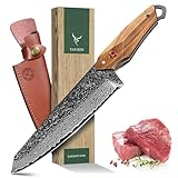 TAN REN Damastmesser, Kochmesser profi Messer, Damast Küchenmesser mit Geschenkbox, Handgeschmiedete Messer Japanisch, Fleischmesser extrem Scharf