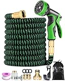 Flexibler Gartenschlauch 15m/50FT, Flexibler Gartenschlauch Dehnbarer mit 10-Funktionsdüse Brause, 3/4' und 1/2' Zoll Messinganschlüssen, Garden Hose für Gartenarbeit, Waschen und Gießen
