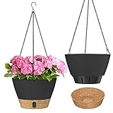 ZMTECH Hängetopf für Pflanzen, 20cm Blumentopf Ampel Hängend, Kunststoff Hänge Blumentopf mit Untersetzer für Außen Draußen Deko für Garten Balkon Wohnzimmer(2er-Set, Dunkelgrau)