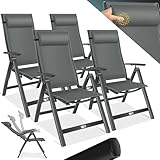 KESSER® Gartenstuhl Hochlehner mit Armlehnen 4er Set | Aluminium Klappstuhl inkl. Kopfkissen Campingstuhl 7-Fach Verstellbar Rückenlehne | Atmungsaktiv & Wetterfest | Klappbar & Anti-Rutsch Anthrazit