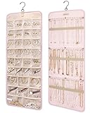 bagsmart Schmuck-Organizer zum Aufhängen, Aufbewahrungsrolle mit Aufhänger, Metallhaken, Doppelseitiger Schmuckhalter für Ohrringe, Halsketten, Ringe an Schrank, Wand, Tür, 1 Stück, Groß-Rosa