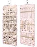 BAGSMART Schmuck-Organizer zum Aufhängen, Aufbewahrungsrolle mit Aufhänger, Metallhaken, doppelseitiger Schmuckhalter für Ohrringe, Halsketten, Ringe an Schrank, Wand, Tür, 1 Stück, groß, Rosa