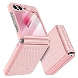 Doeshine für Samsung Galaxy Flip 6/Z Flip 7 FE Hülle [Not for Flip 7] mit Scharnierschutz & Displayschutzfolie, Rutschfester Textur, Hard PC Militär Stoßfest Schutzhülle Rugged Cover (Rosa)