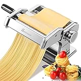 Nudelmaschine Pasta Maker Edelstahl Frische Manuell Pasta Walze Maschine Cutter mit Klemme für Spaghetti Nudeln Lasagne Bestes Pastamaschine Geschenk, Einfache Reinigung und Verwendung