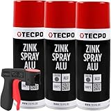 TECPO 3X Zinkspray Metall Alu Hell, 400ml Zink Alu Spray Rostschutzfarbe Korrosionsschutz Rostschutz Beschichtung Grundierung Korrosionsschutzmittel Metallschutzlack + Pistolengriff