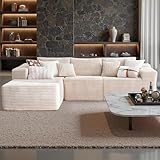 Hawthyhome Modulares Ecksofa L Form Cordstoff – Boneless Couch mit Schlaffunktion, Ecksofa mit Liegesessel, 3 Rückenlehnen & 4 Kissen, Keine Montage – Beige