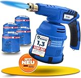 MAGNUM ® Gasbrenner mit Kartusche– Küchenbrenner max. 1300°C Temperatur – Lötlampe – Bunsenbrenner Küche -Flambierbrenner (4 x 190 g Kartuschen)