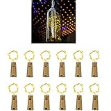 PAWARSO Flaschenlichterkette Korken, 12 Stück 2M 20LED Flaschenlicht Batterie LED Glas Korken Licht Lichterkette für Flasche für Weihnachten, Halloween, Hochzeit