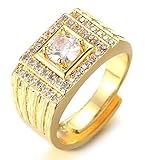 Halukakah Gold Diamantring Iced Out,Herren 18 Karat Echt Vergoldet Ring Größe Einstellbar mit KOSTENLOSE Geschenkbox