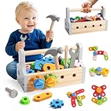 Petfu Werkzeugkoffer Kinder Montessori Spielzeug ab 2 3 4 Jahre Holzspielzeug Kinderspielzeug Werkzeugkasten Lernspiele ab 3 Jahren Werkzeug Kinder Geburtstagsgeschenk Mädchen Junge 2 3 4 Jahre