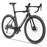 KOOTU Carbon-Rennrad, Vollcarbon-Scheibenbremse Leichtbau-Rennrad mit Shimano R7120 24-Gang-Gruppenschaltung und hydraulischer Scheibenbremse für Erwachsene（Black，54cm）