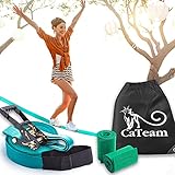 Slackline für Gleichgewichtstraining 50 'mit Hochleistungs-Industrieratsche, Baumschutzband und Tragetasche - Slack Lines für den Garten - Ninja Slackline Support -Geschenkset für Kinder (Türkis)
