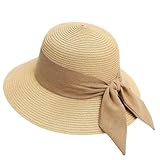 JazRvr Sonnenhüte für Damen, Leichter Strohhut mit Breiter Krempe, Faltbarer Sommerhut für Strand, Garten und Reisen, Khaki