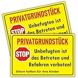 2 Stück - Privatgrundstück Schilder - (30x20 cm - 3 mm Kunststoff) - Betreten und Befahren verboten - Schild Privatgrundstück - Privatweg - Zutritt verboten - Durchgang Privat - Betreten Verboten