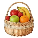 Erntekorb – natürliche geflochtene Dekoration mit Griff, Picknickkorb, geflochten, für Paare Kinder Ostern Sommer Strand Ernte Obst Gemüse Bouquet Blumen Wohnzimmer