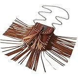 VILLCASE Vintage Quasten Schultertasche Damen Kleine Fransen Umhängetasche aus Braunem Kunstleder Vielseitige Quasten Handtasche für Alltag Shopping und Ausflüge