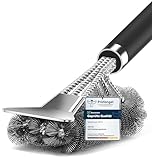 Grillbürste, TNTOR Grill Reinigungsbürste mit Extra Langer Edelstahl Borsten, Edelstahl Spatel und PP Wärmedämmung Griff, für Gasgrill, Holzkohlegrill, Kugelgrill, Elektrogrill und Grillrost.